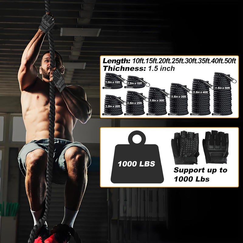 DAJOUJS Climbing Rope 1.5 Inch Diameter 10/15 / 20/30 Feet Length Gym Climbing Rope for Workout Fitness & Strength Training, Gym Rope, Exercise Climbing Rope in Black for Adults Outdoor & Indoor - Image 5